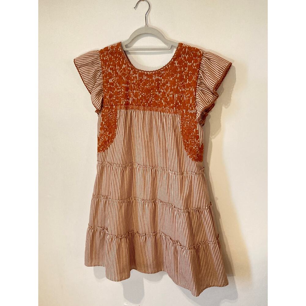 J Marie Mexican Embroidery Striped Mini Dress Mi Golondria UT Texas Orange Sz XS - Picture 6 of 9